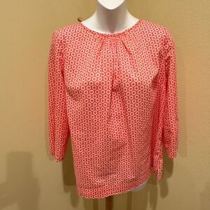 Boden Coral and White geometric Patterned cotton Blouse
